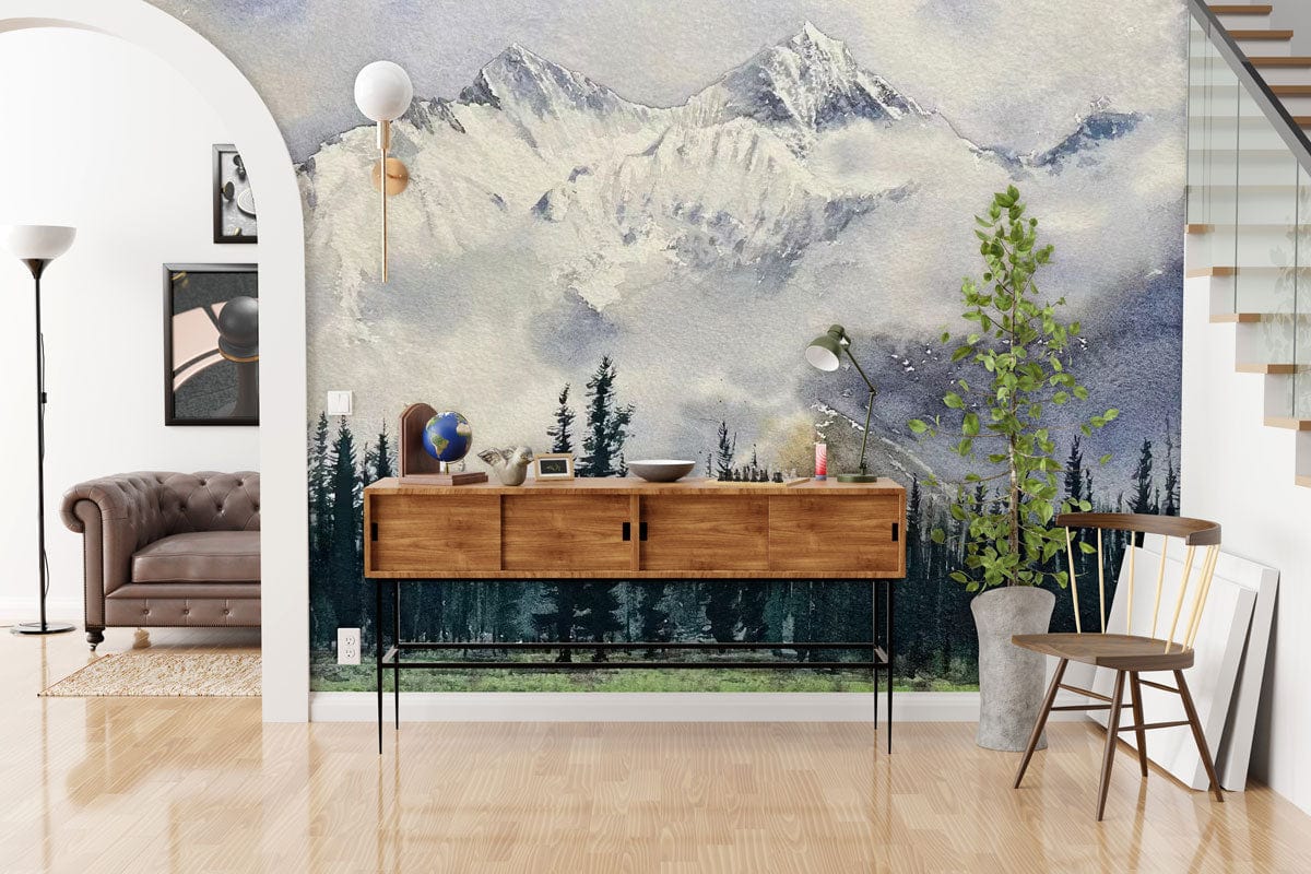 painting forest and mountain wall mural hallway decor idea