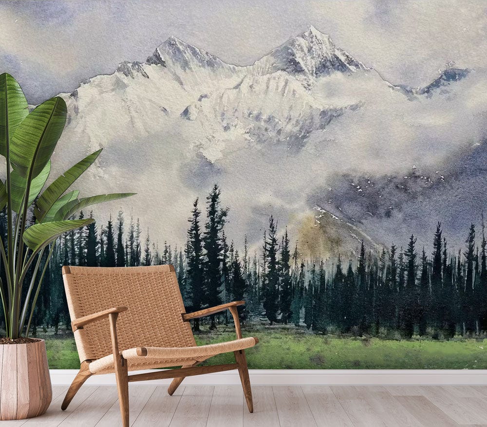 painting forest and mountain wall mural lounge design