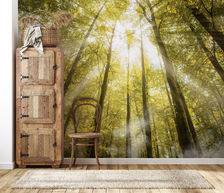 Green woodland mural living room art