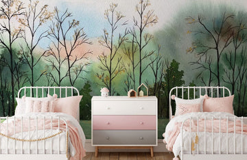 Serene Forest Watercolor Landscape Mural Wallpaper
