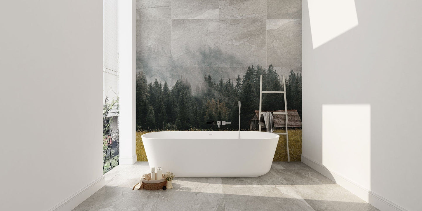 Forest in Dense Fog Wallpaper Mural for Use as Decoration in Bathrooms