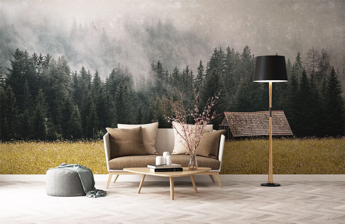 Heavy Smog Covering the Forest Wallpaper mural for use in the decoration of the living room