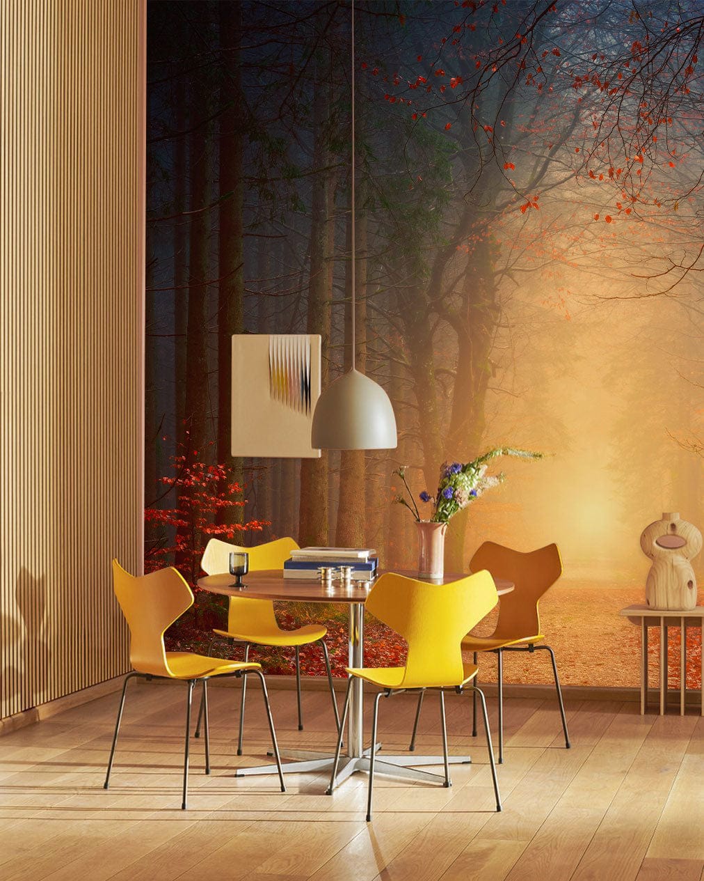 Dining Room Wall Mural Featuring a Scene from the Forest in Late Autumn