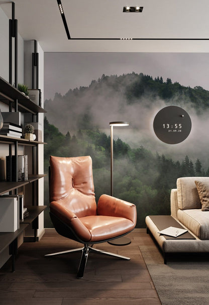Misty Enchanted Forest Mural Wallpaper in living room
