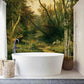 Wallpaper mural featuring a Woodland Scenery with Herons for Use in Decorating the Bathroom