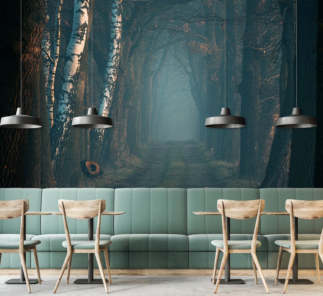 forest wall mural for restaurant decoration idea