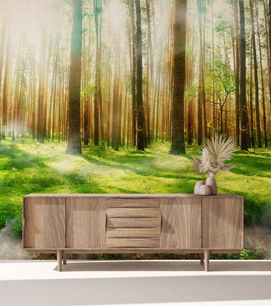 Hallway mural green forest art decor