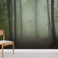 green forest trees and fog wallpaper for room