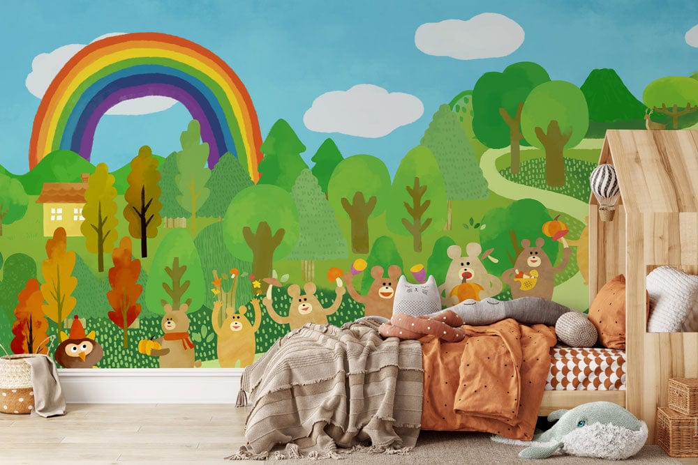 cutre bear dancing animal mural design for nursery room