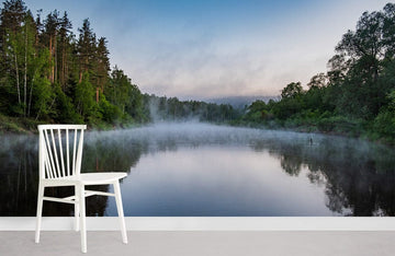 Misty Forest Lake Scenic Wallpaper Mural