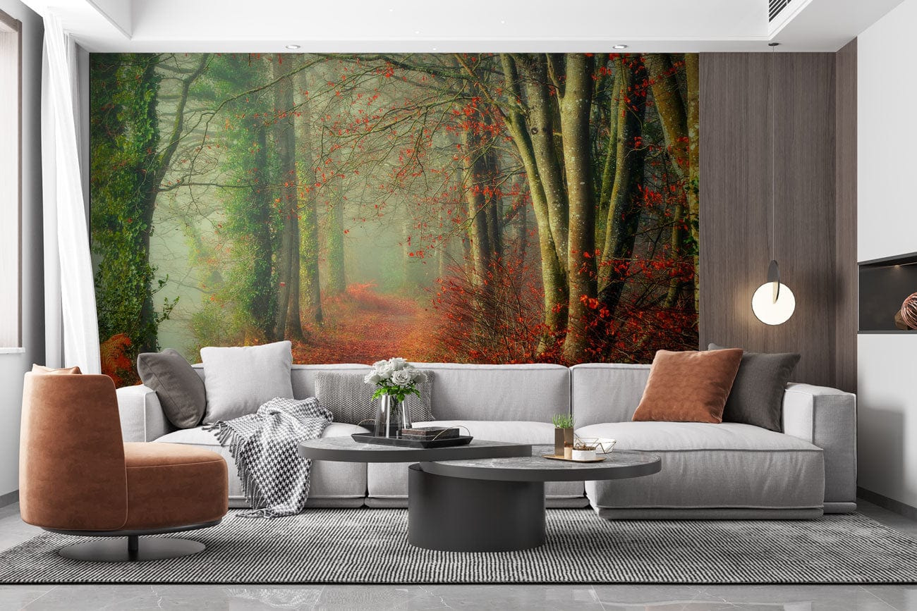 forest leaves wallpaper mural lounge decor design