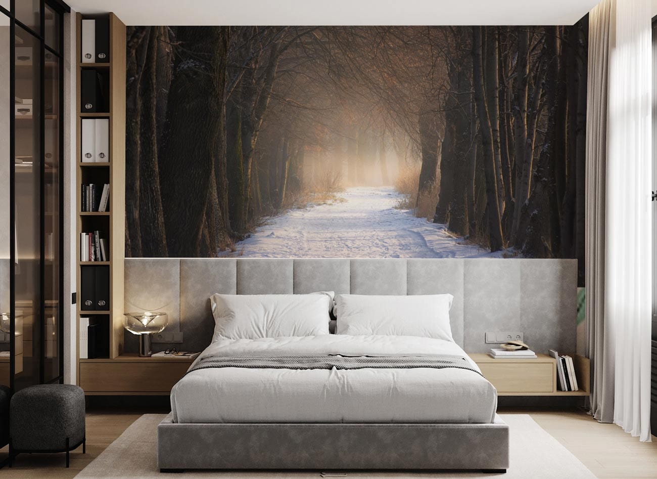 forest trees and snow wall mural art