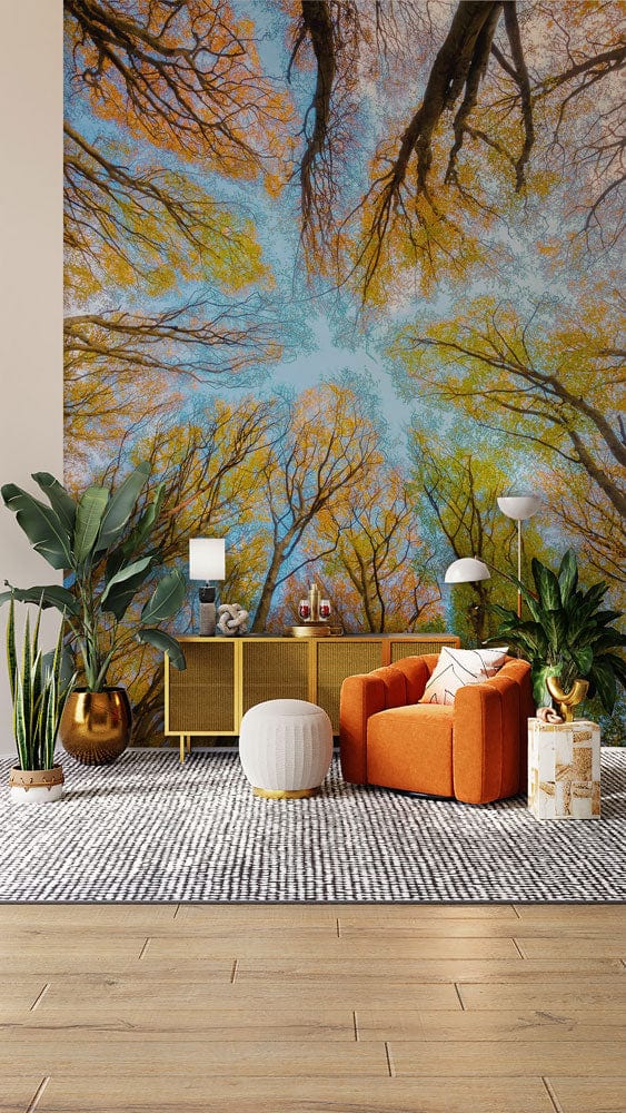 forest through sky wall mural living room design