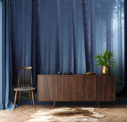 Mystical Forest Mist Mural Wallpaper in living room