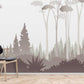 Home Decoration Featuring a Wallpaper Mural of a Misty Forest