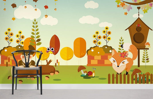 Fox & Squirrel Cartoon Animal Wallpaper Room