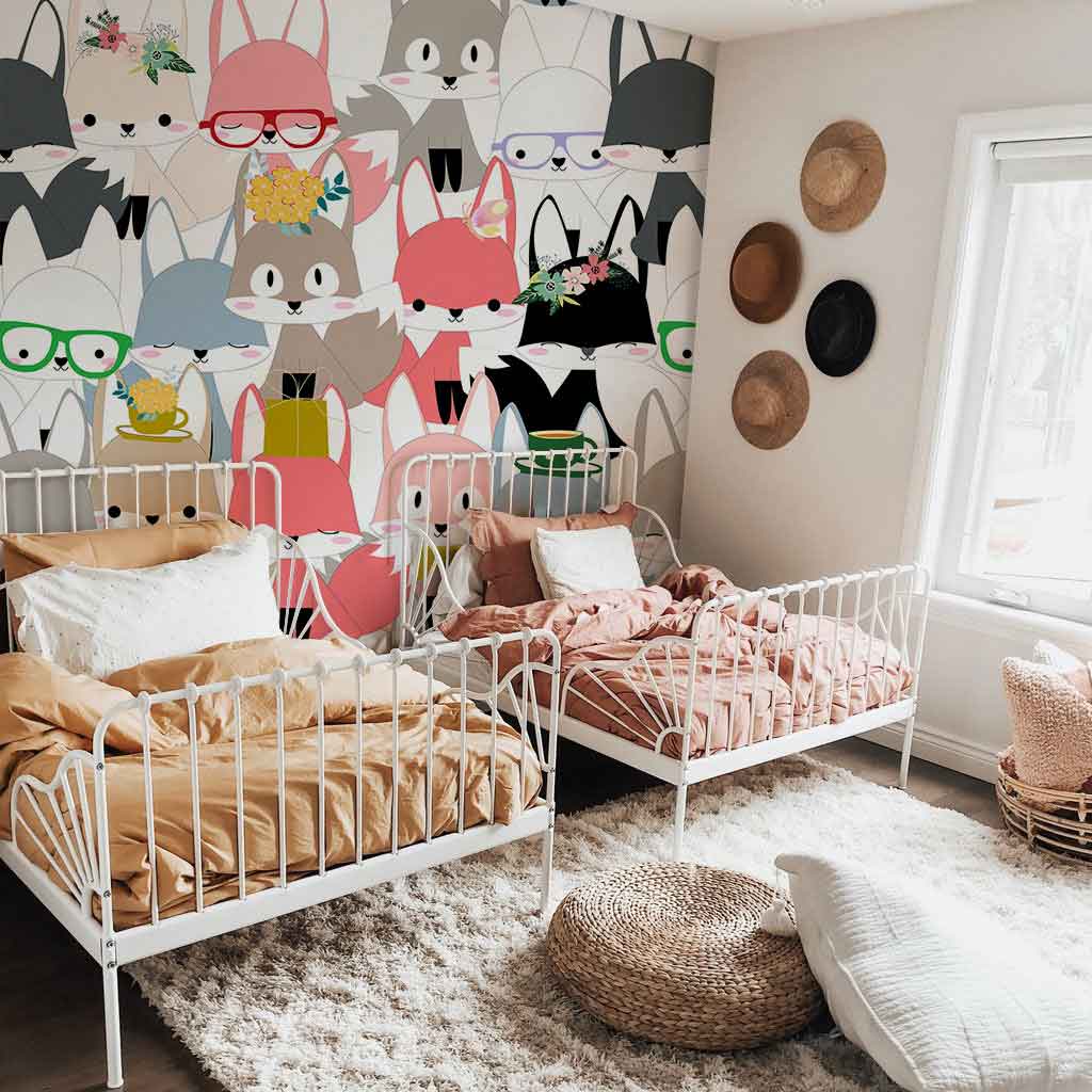 cartoon foxes wallpaper mural for room decor