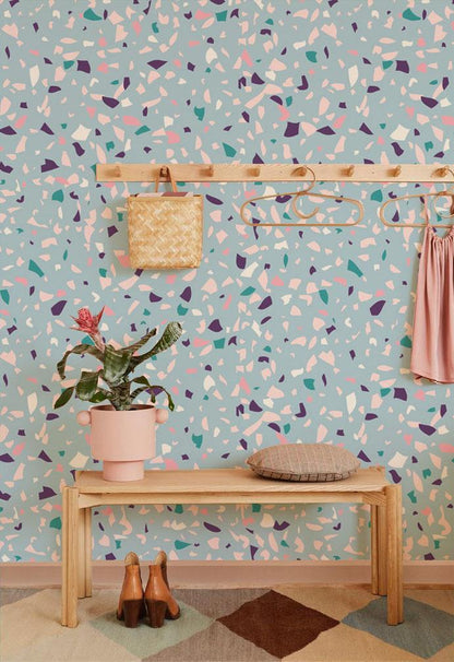 Decorate your hallway with this fragmented blue marble pattern wallpaper mural.