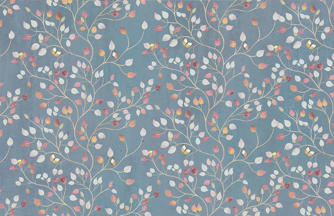 Elegant Blue Floral Botanical Wallpaper Mural