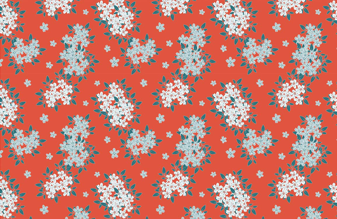 Vintage Red Floral Blossom Mural Wallpaper