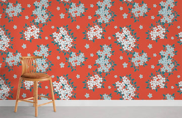 Vintage Red Floral Blossom Mural Wallpaper