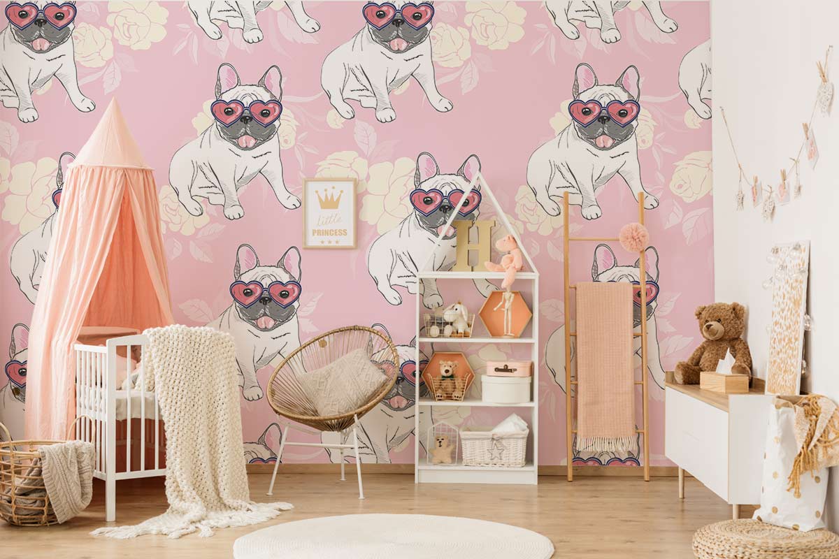 French Bulldog Custom Wallpaper Design for Nursery Room
