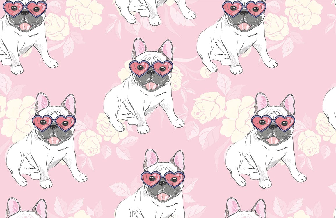 Charming Pink Dog Heart Glasses Mural Wallpaper