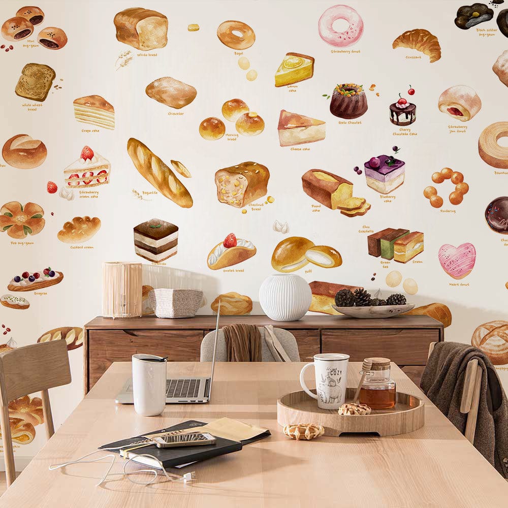 customized bread and cake pattern wall mural for dining room