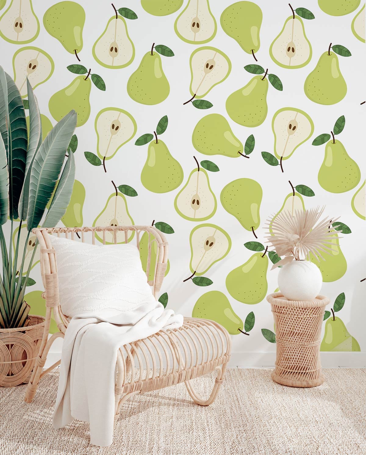 Green sliced Pears Wallpaper Mural for living Room decor