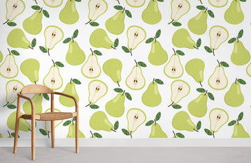 Green Pear Pattern Kitchen Mural Wallpaper