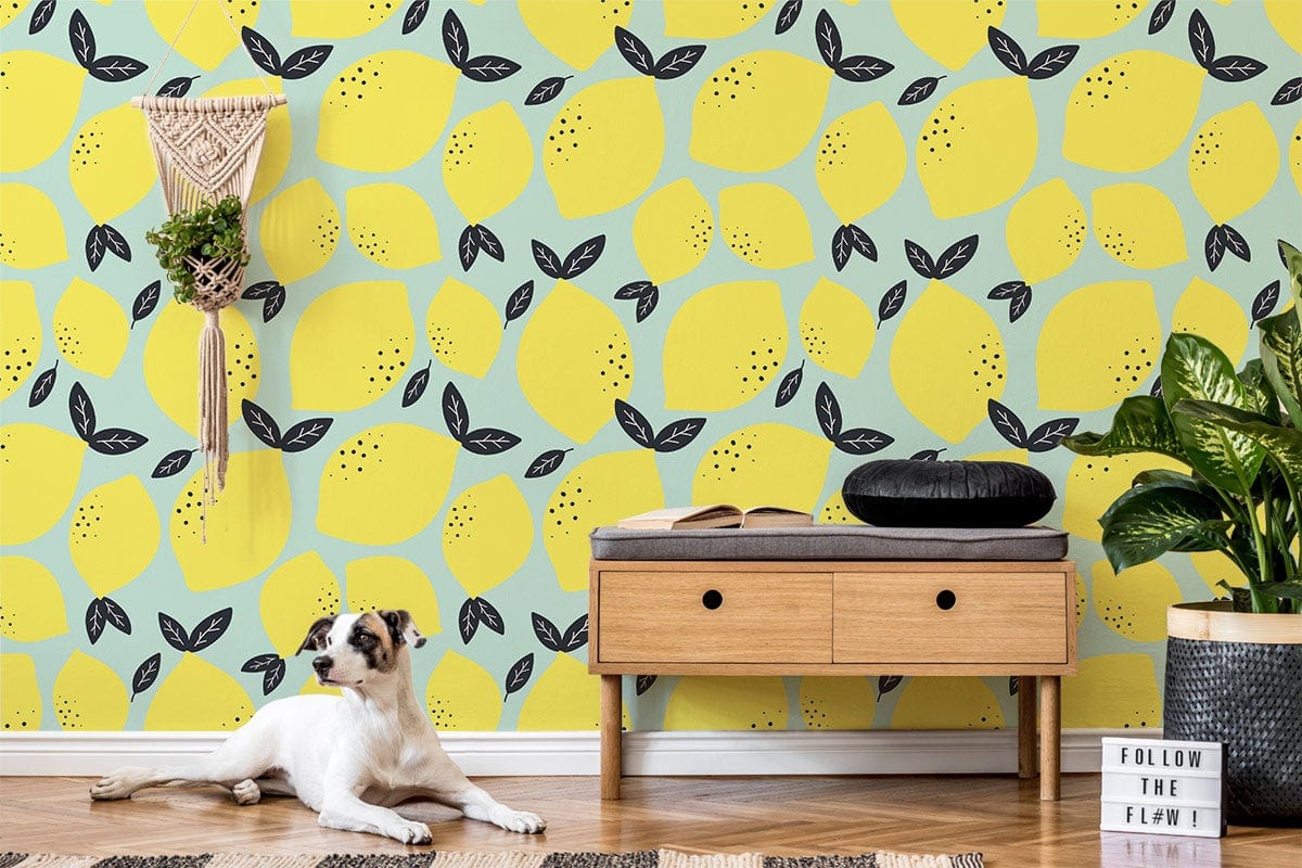 Fresh Lemon pattern fruit Wallpaper mural for living room