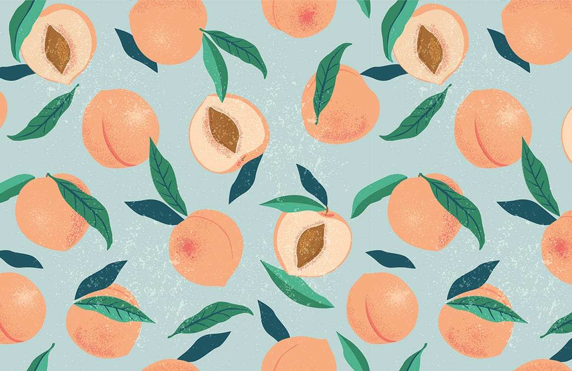 Fresh Peach Fruit Pattern Wallpaper Art Design