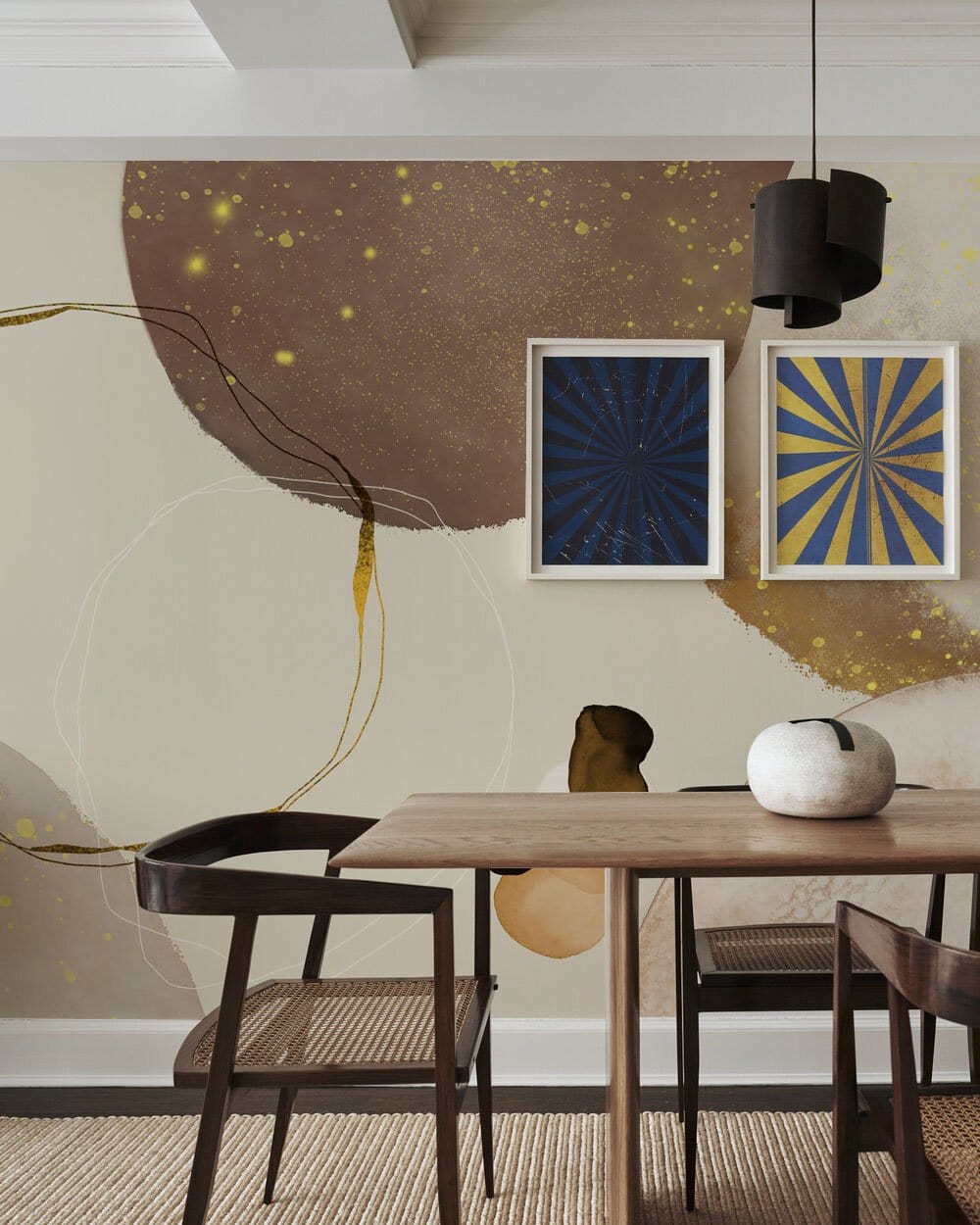 Dining Room Wallpaper Mural: Neutral Circles Watercolor
