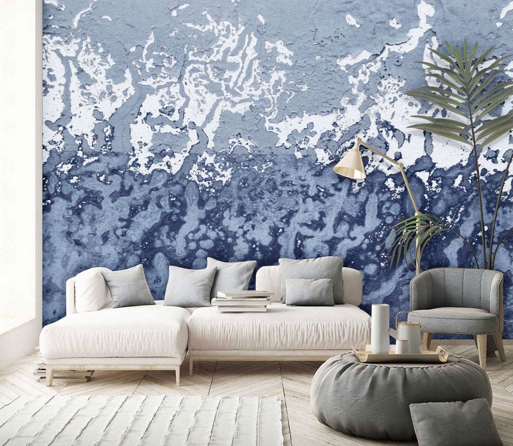 blue abstract industrial wall mural living room idea