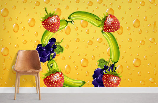 Fruit wallpaper on a yellow backdrop