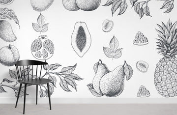 Monochrome Obstillustration Wandtapete