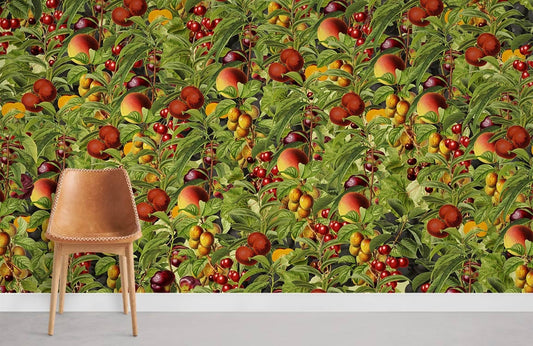 Illustration murale vintage du jardin botanique fruitier