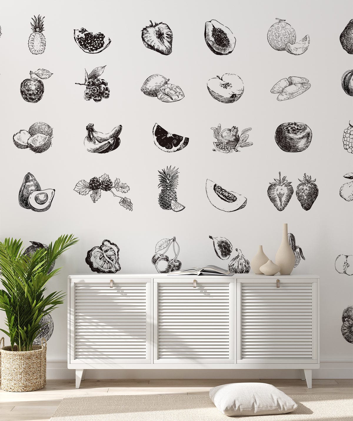 sketched fruit pattern mural wallpaper for home decor