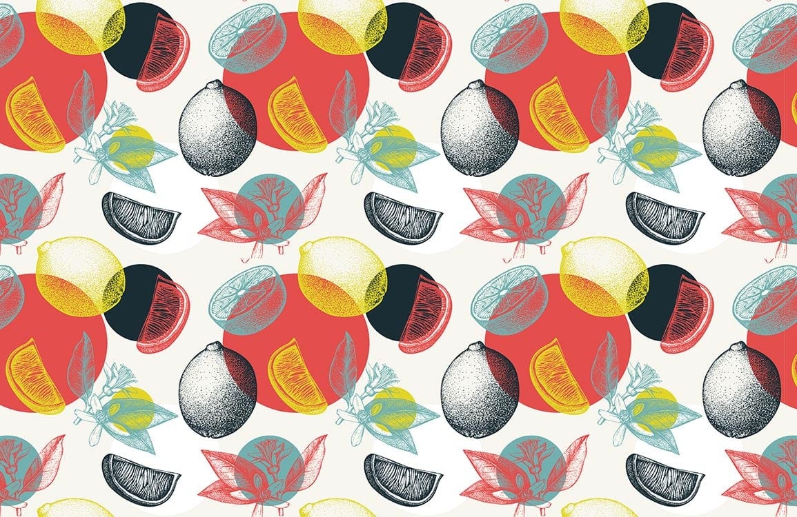 Colorful Tropical Fruit Illustration Mural Wallpaper