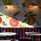 wallpaper with a fruit pattern in bright colors