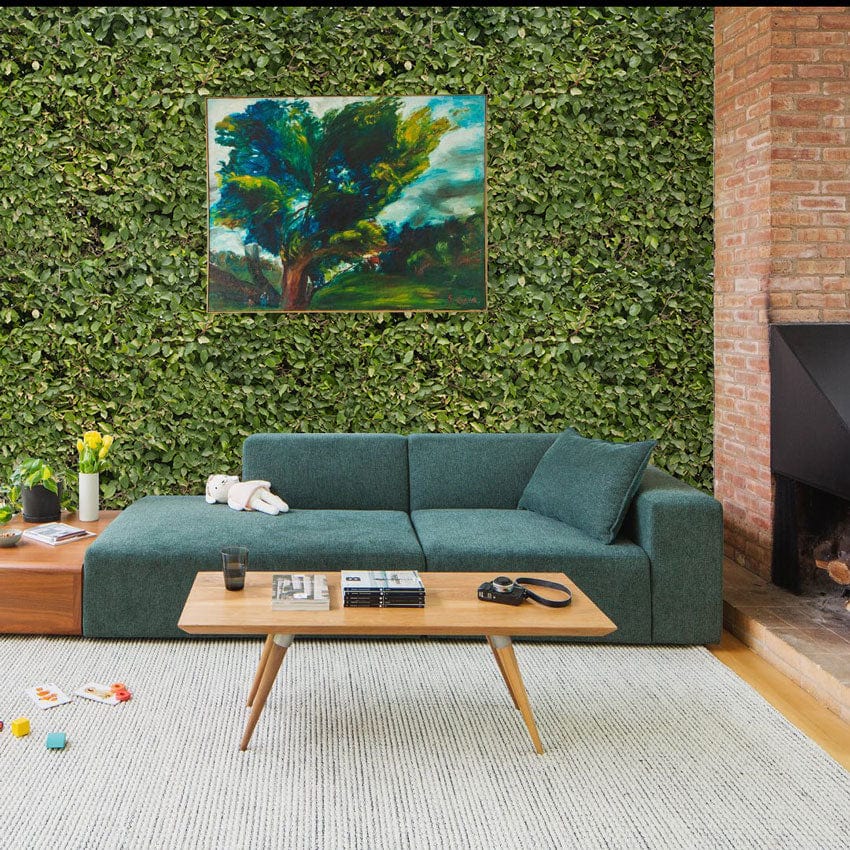 Lush Green Botanical Mural Wallpaper in living room