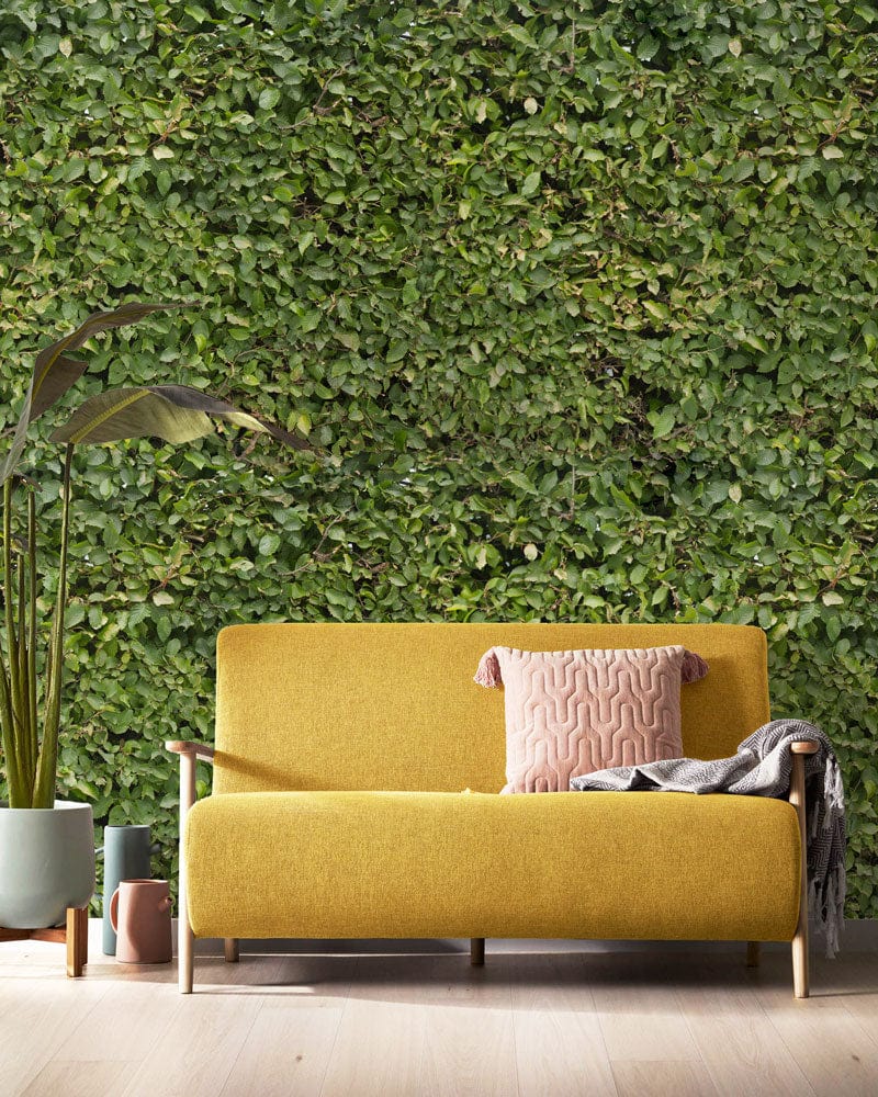 Lush Green Botanical Mural Wallpaper in living room