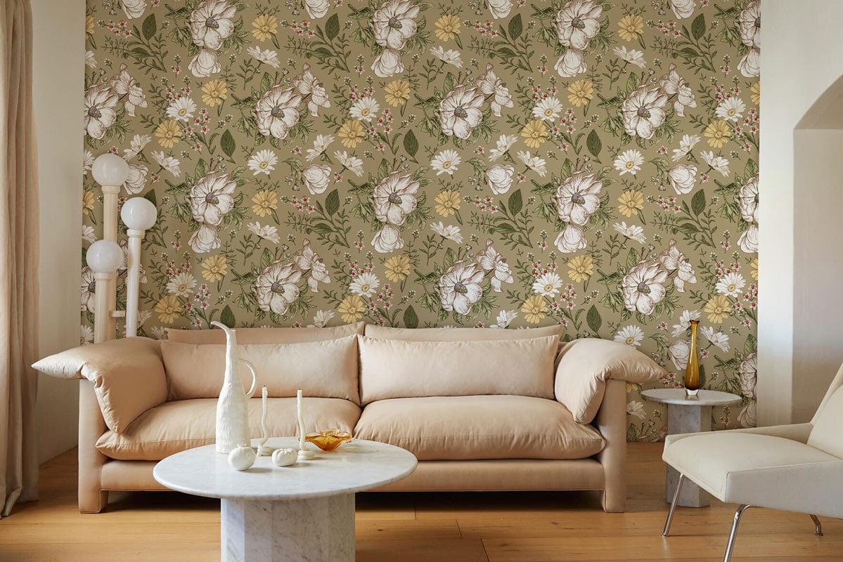 Daisies with Fully Opened Petals Wallpaper Mural for Hallway Decorations