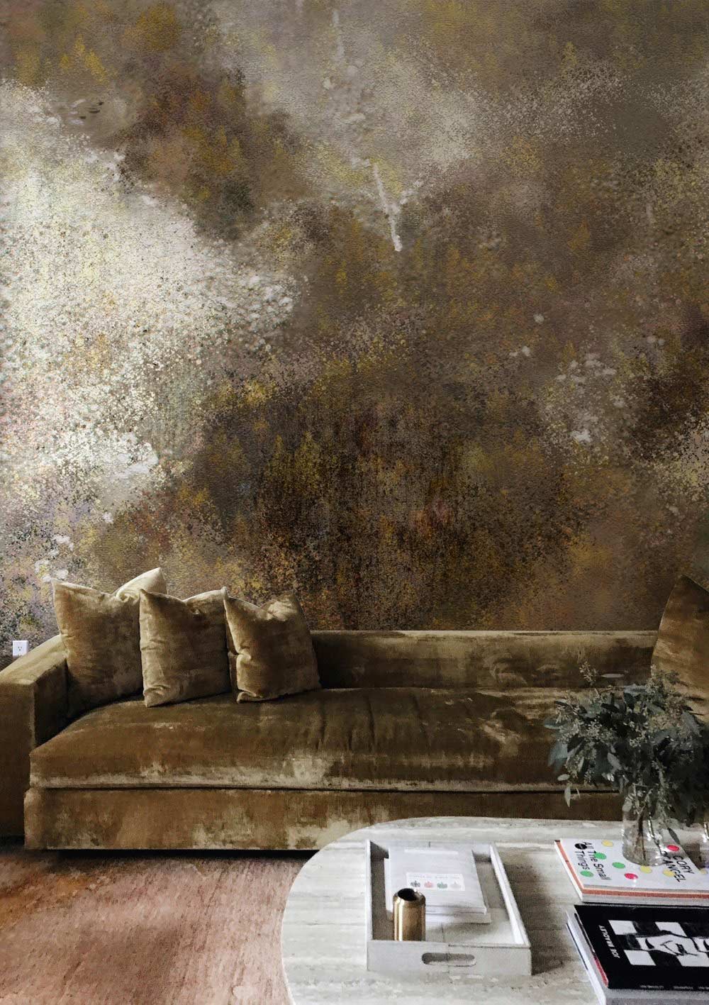 Utilize the textured wallpaper mural Funked Cement Wall for a contemporary look in the living room.