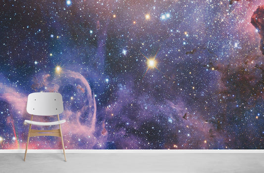 Wallpaper mural with a beautiful purple galaxy design for use in interior decoration