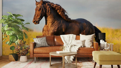Majestic Horse Pasture Sunset Mural Wallpaper in living room