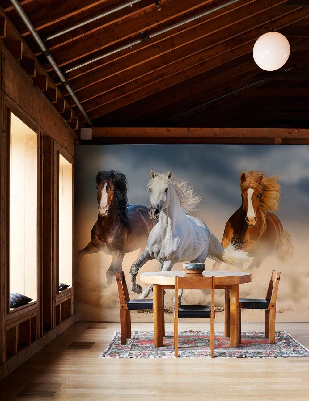 Majestic Galloping Running Horses Wall Mural in dining room