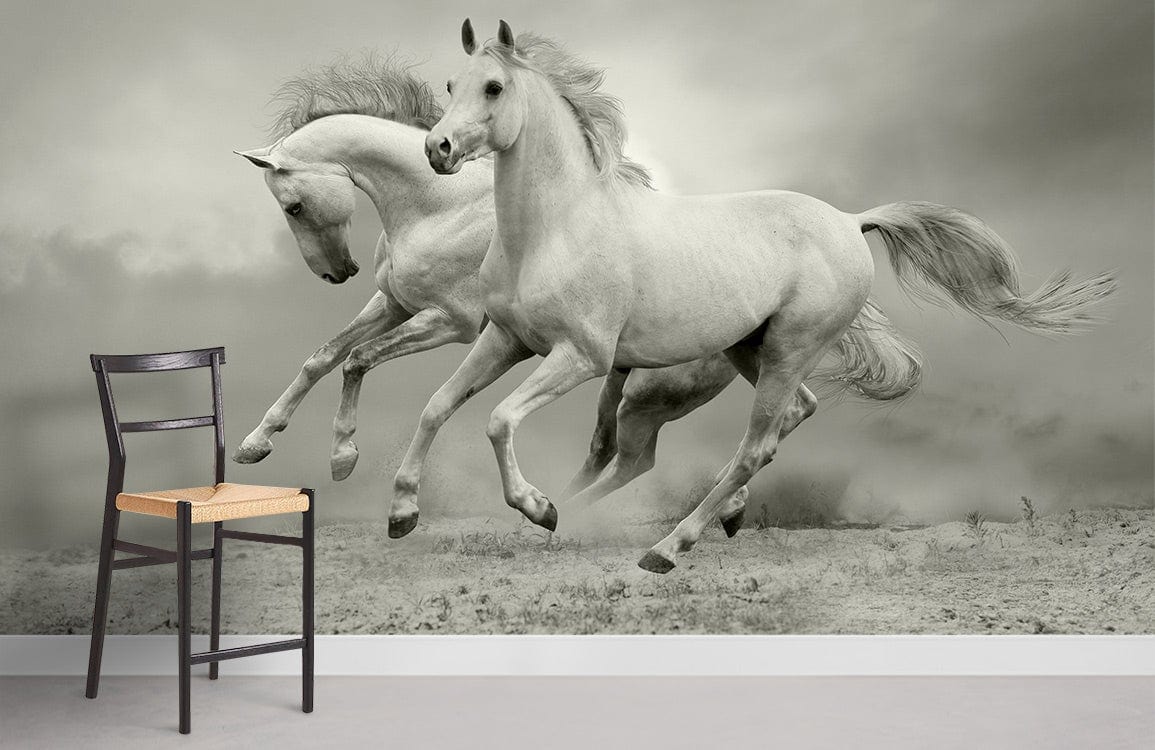Majestic Horses Black and White Mural Wallpaper