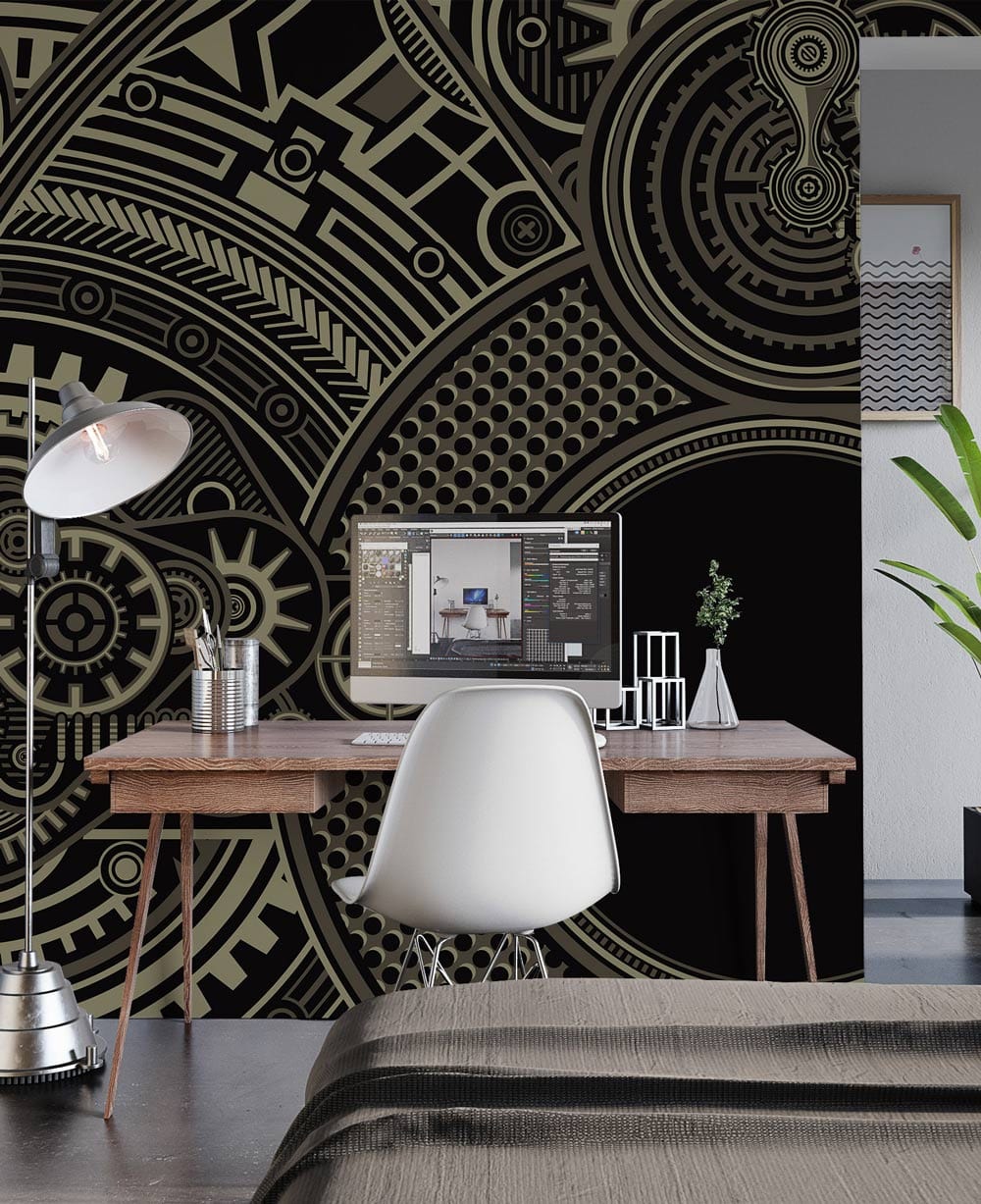 wallpaper with a metal design for the living room