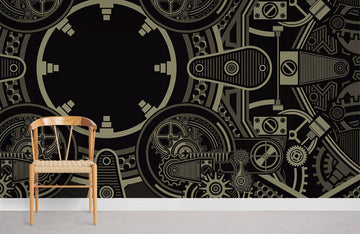 Steampunk Gears Metallic Gold Mural Wallpaper